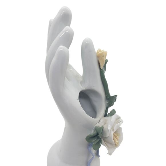 Vintage Porcelain Ceramic Hand Shaped 3D Vase Sculpted Rose Floral Decor - Picture 2 of 14